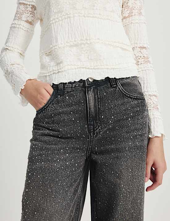 Diamant&eacute; Wide Leg Denim Jeans (6-16 Years)