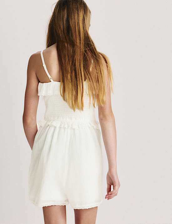 Vestido 100 % algod&oacute;n con fruncido y volantes (6-16 a&ntilde;os)