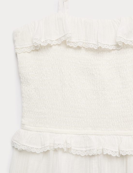 Pure Cotton Frilled Shirred Playsuit (6-16 Yrs)