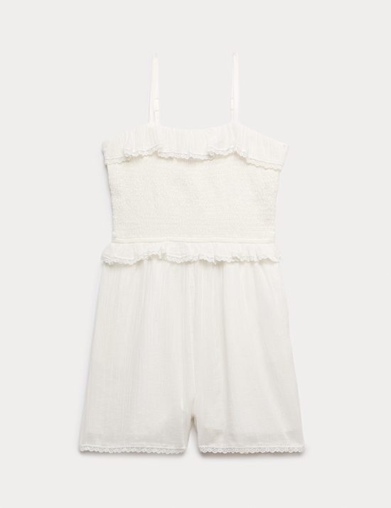 Pure Cotton Frilled Shirred Playsuit (6-16 Yrs)