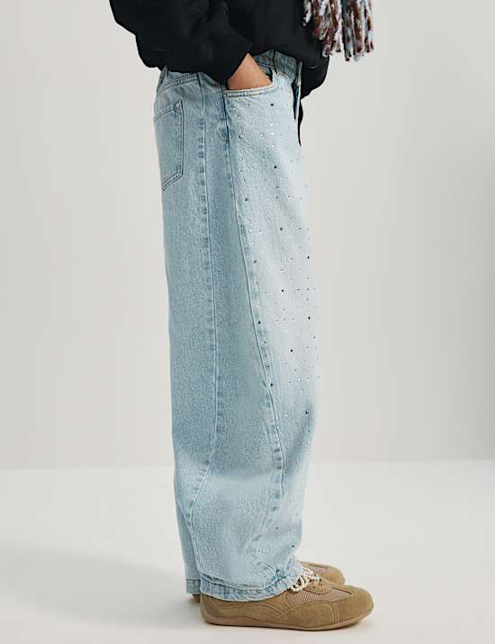 Denim Diamante Baggy Barrel Jeans (6-16 Yrs)