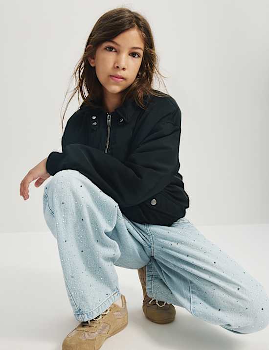 Denim Diamante Baggy Barrel Jeans (6-16 Yrs)