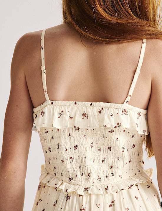 Vestido 100 % algod&oacute;n fruncido (6-16 a&ntilde;os)