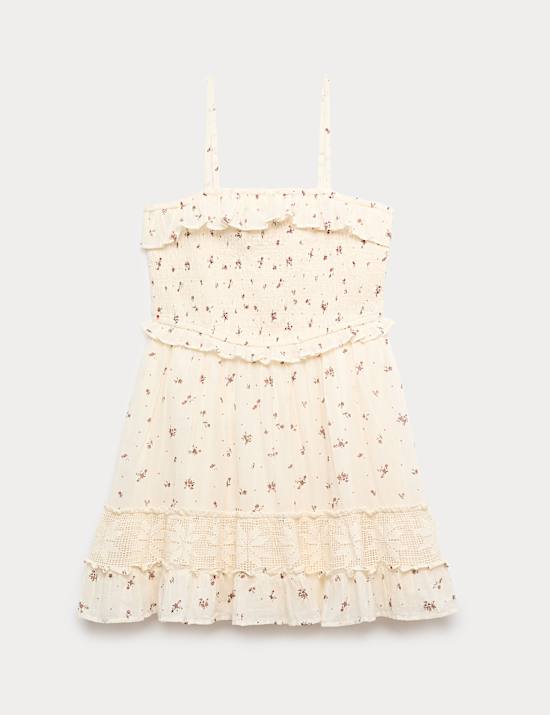 Pure Cotton Ditsy Shirred Mini Dress (6-16 Yrs)