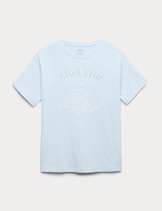 T-Shirt aus reiner Baumwolle mit Schriftzug &bdquo;High Tide&ldquo; (6&ndash;16 Jahre)