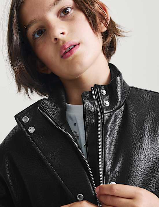 Funnel Neck Padded PU Jacket