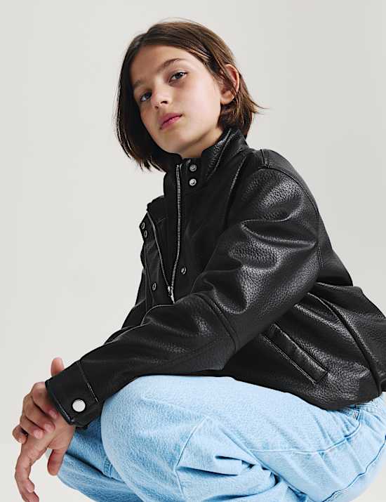 Funnel Neck Padded PU Jacket