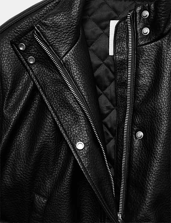 Funnel Neck Padded PU Jacket