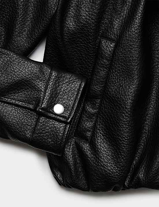 Funnel Neck Padded PU Jacket