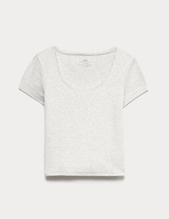 Cotton Rich Lace Trim Fitted Crop T-Shirt (6-16 Yrs)