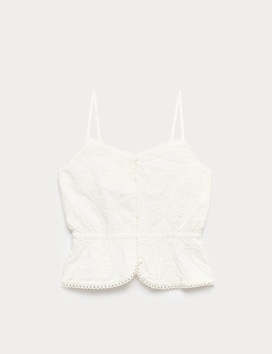 Pure Cotton Embroidered Cami Top (6-16 Yrs)
