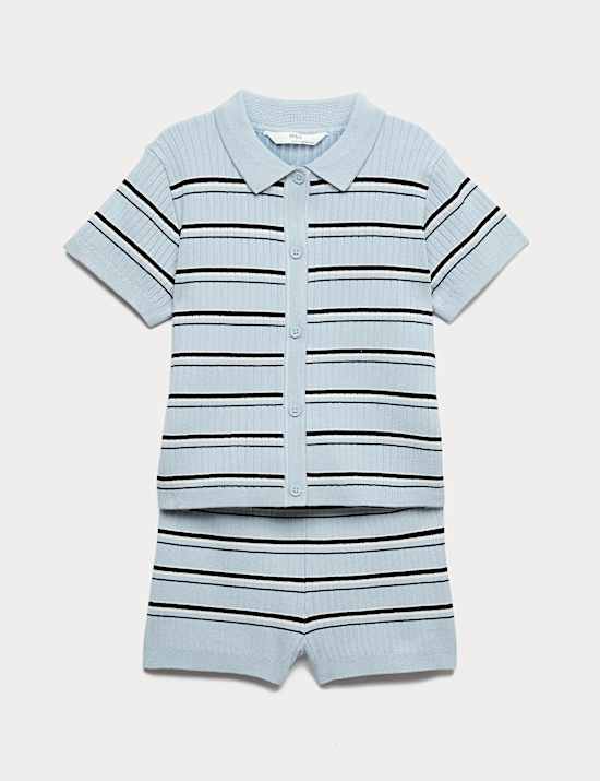 2 Piece Striped Button Top & Short Outfit (2-16 Yrs)