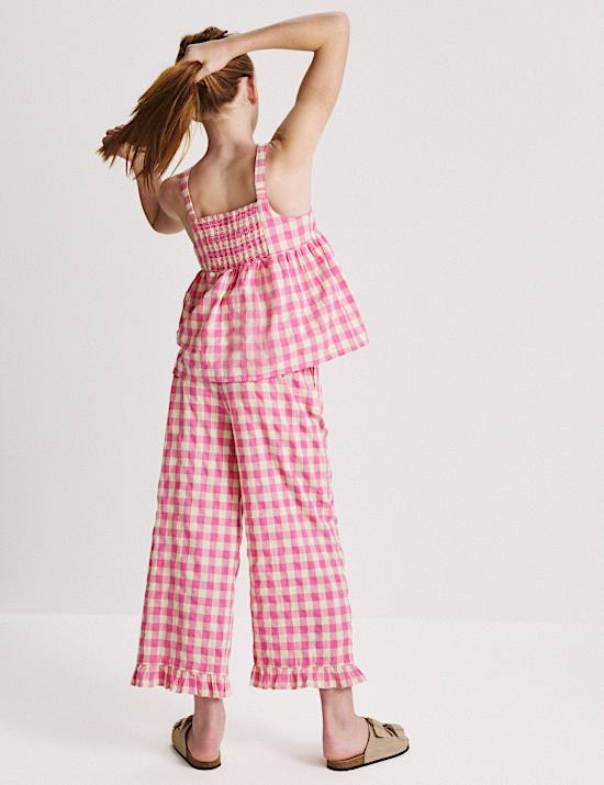 Ensemble en coton maillot de corps &agrave; carreaux Vichy et pantalon (du 6 au 16 ans)