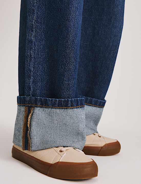 Denim Wide Leg Turn Up Jeans (6-16 Yrs)