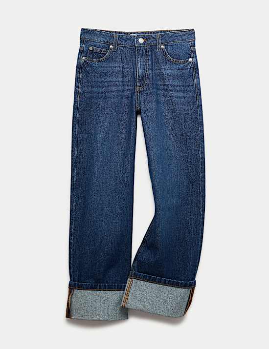 Wide Leg Turn Up Denim Jeans (6-16 Yrs)