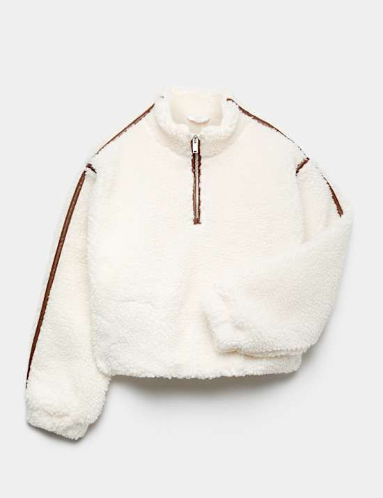 Sweater van fleece met kwartrits en borgvoering (6-16 jaar)