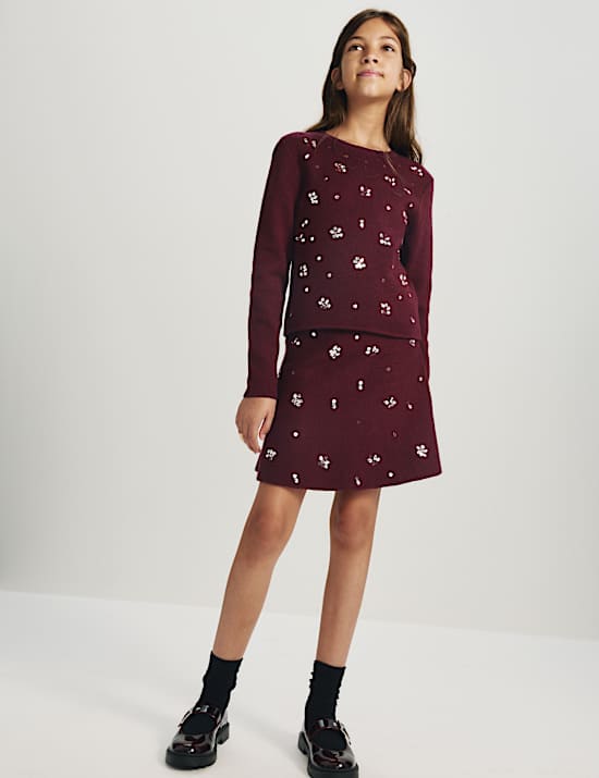 2 Piece Knitted Embellished Skirt Set (6-16 Yrs)