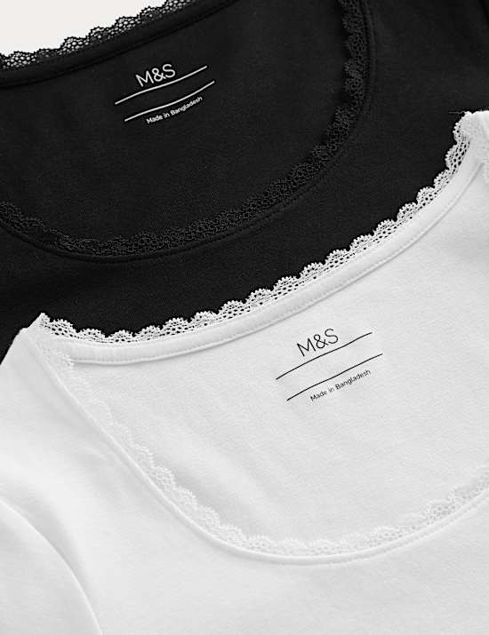 2pk Cotton Rich Lace Trim Baby T-Shirts (6-16 Yrs)