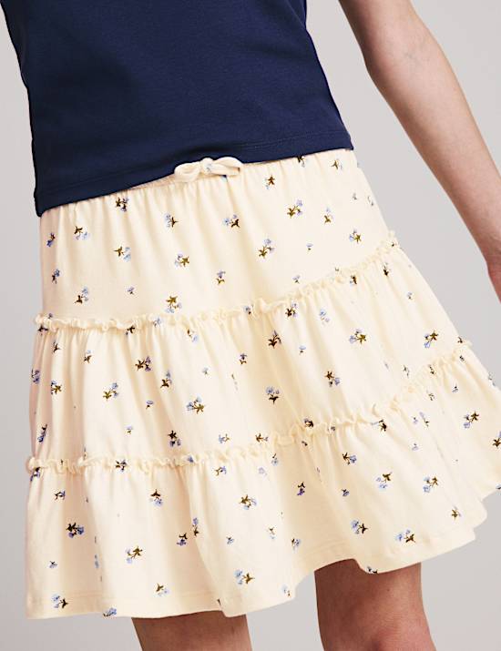 Pure Cotton Floral Tiered Skirt (6-16 Yrs)
