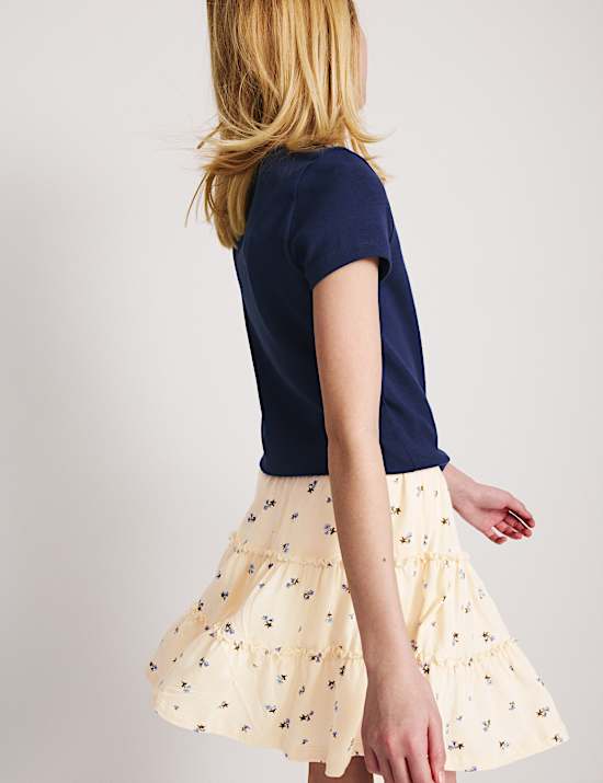 Pure Cotton Floral Tiered Skirt (6-16 Yrs)