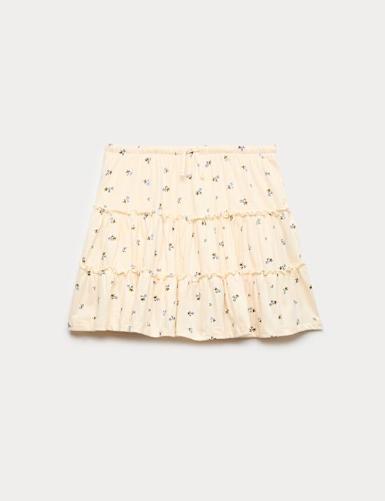 Pure Cotton Floral Tiered Skirt (6-16 Yrs)