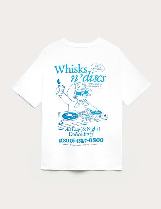 Pure Cotton DJ Cat Graphic T-Shirt (6-16 Years)