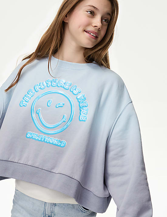 Cotton Rich SmileyWorld&reg; Print Cropped Sweatshirt (2-16 Yrs)