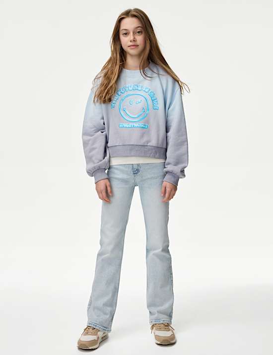 Cotton Rich SmileyWorld&reg; Print Cropped Sweatshirt (2-16 Yrs)