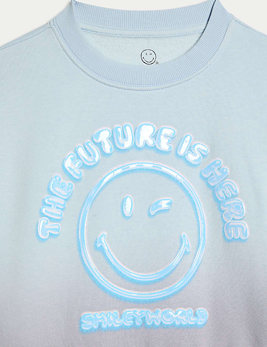 Cotton Rich SmileyWorld&reg; Print Cropped Sweatshirt (2-16 Yrs)