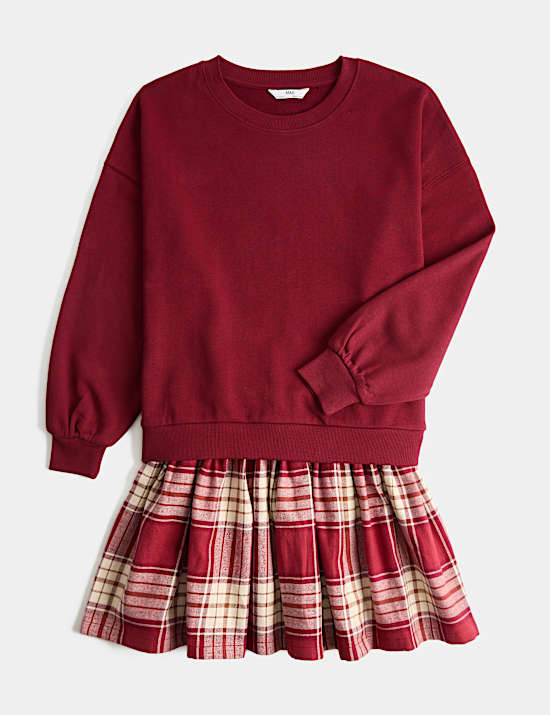 Set met sweater en geruite rok (6-16 jaar)