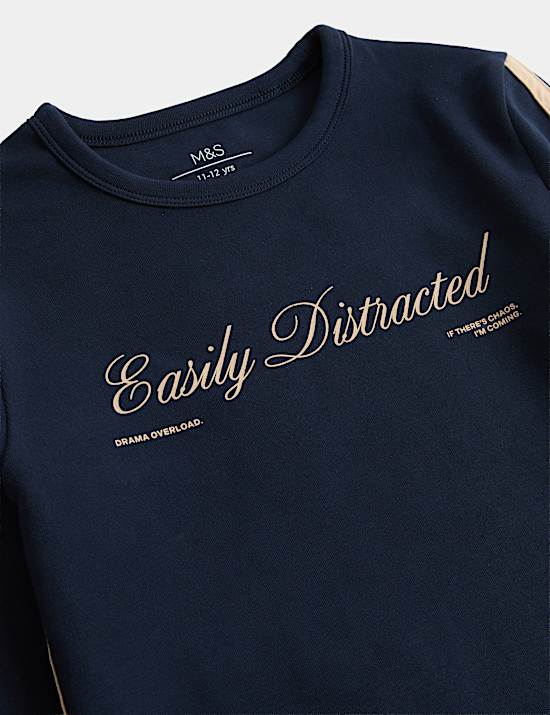 Cotton Rich Easily Distracted Slogan Top (6-16 Yrs)