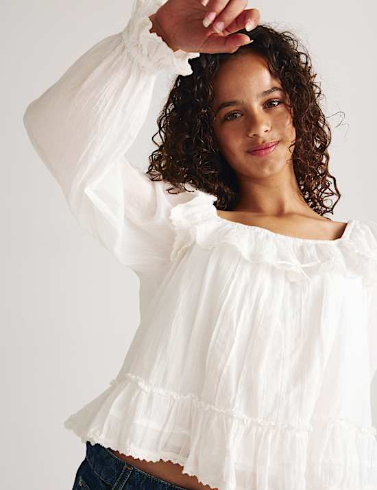 Pure Cotton Lace Trim Top (6-16 Yrs)