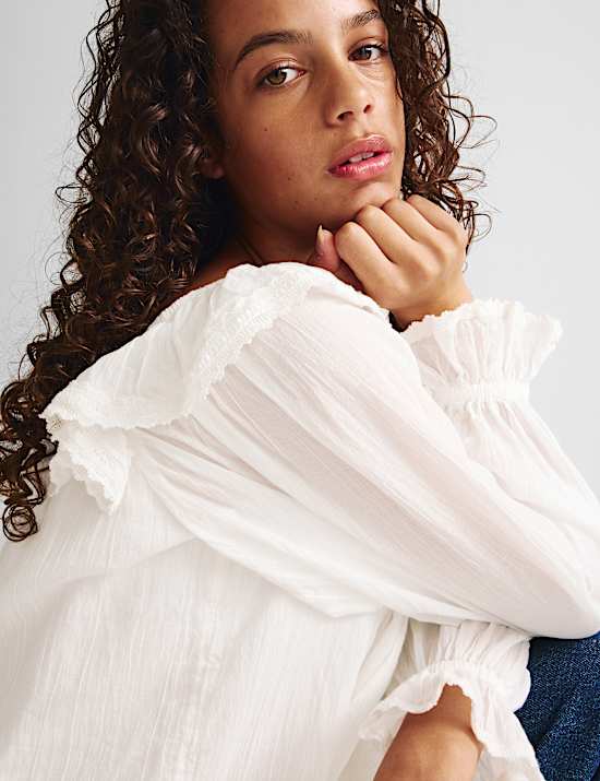 Pure Cotton Lace Trim Top (6-16 Yrs)