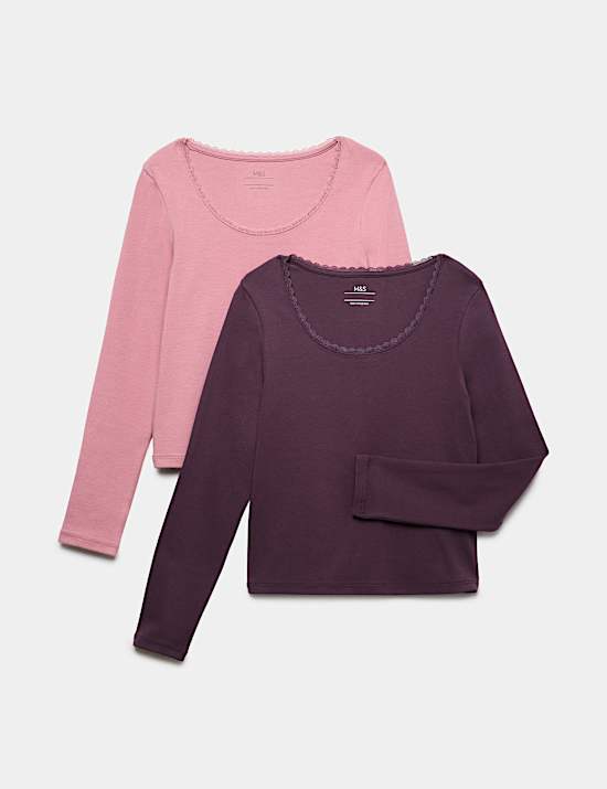 2 Pack Cotton Rich Lace Trim Top (6-16 Yrs)