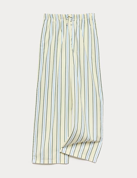 Wide Leg Pure Cotton Poplin Striped Trousers (6-16 Years)