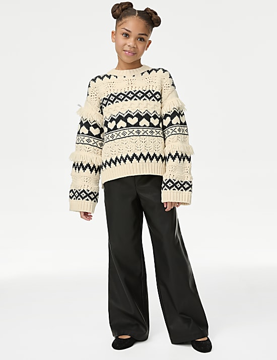 Pull à motif cœur et jacquard (du 6 au 16 ans)