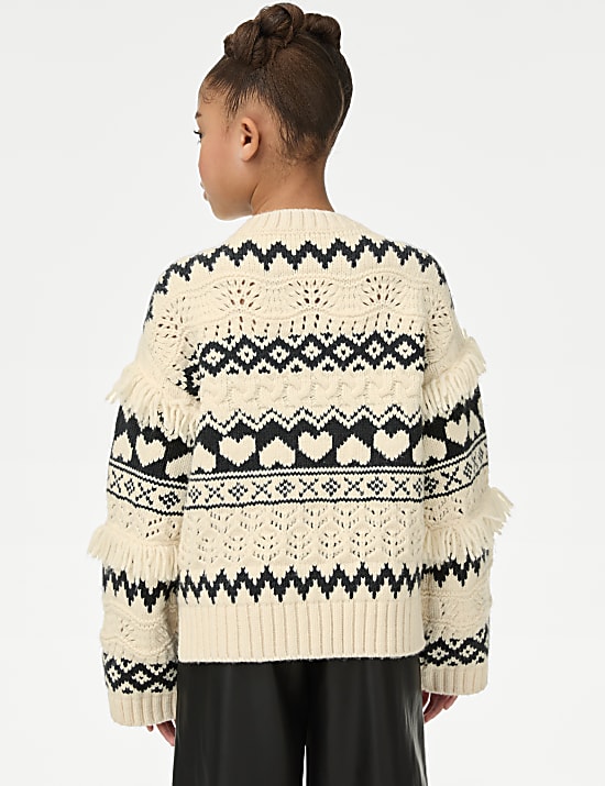 Pull à motif cœur et jacquard (du 6 au 16 ans)