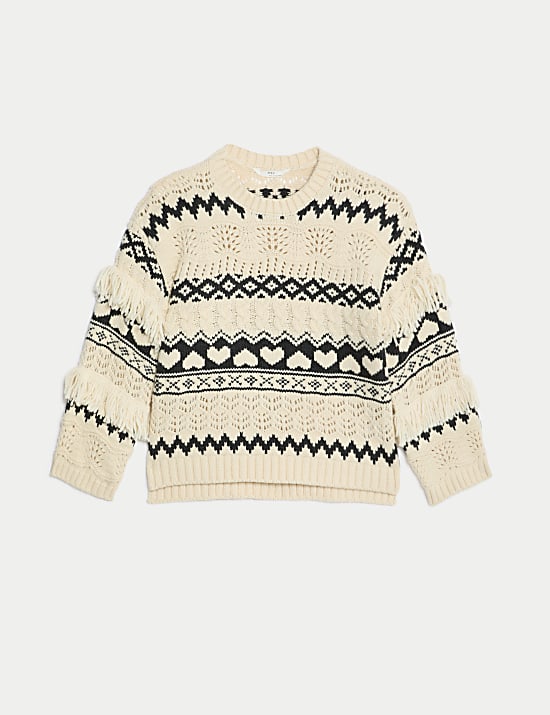 Pull à motif cœur et jacquard (du 6 au 16 ans)