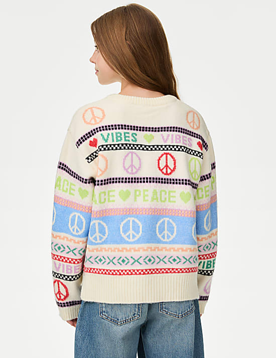 Pull Peace à motif jacquard (du 2 au 16 ans)