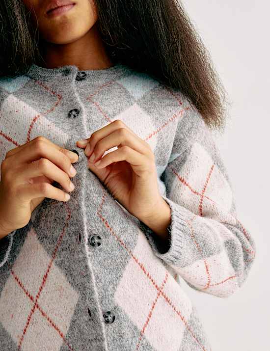 Argyle Button Through Cardigan (6-16 Yrs)