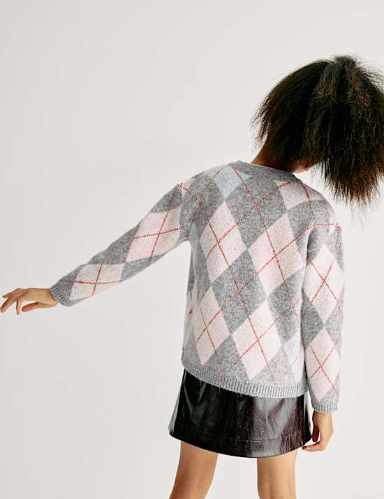 Argyle Button Through Cardigan (6-16 Yrs)