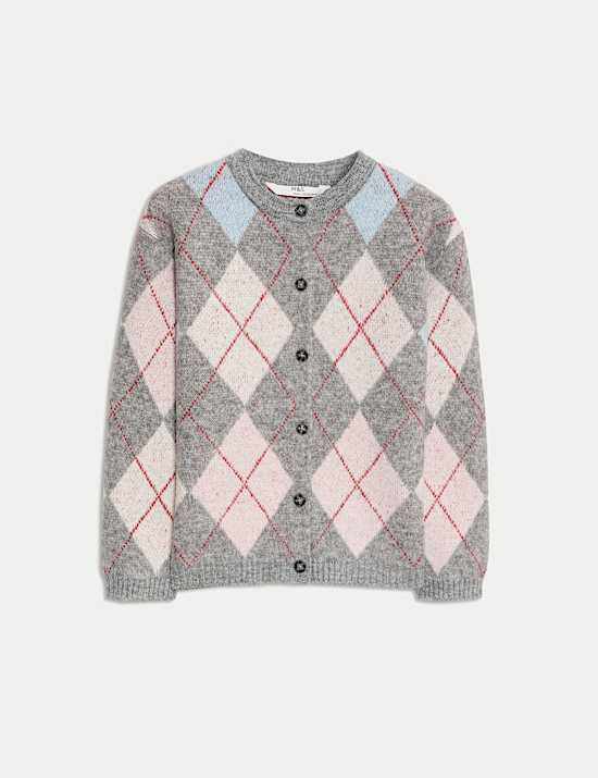 Argyle Button Through Cardigan (6-16 Yrs)