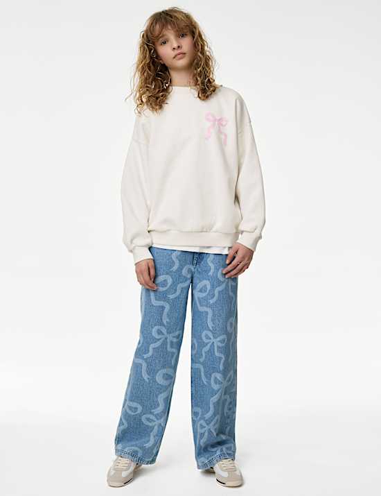 Cotton Rich Bow Graphic Sweatshirt (6-16 Yrs)
