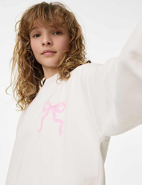 Cotton Rich Bow Graphic Sweatshirt (6-16 Yrs)
