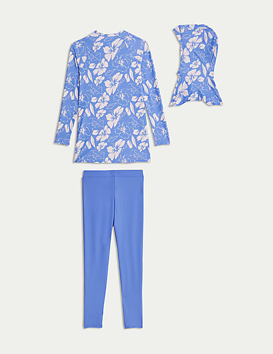 3pc Floral Long Sleeve Swim Set (6-16 Yrs)