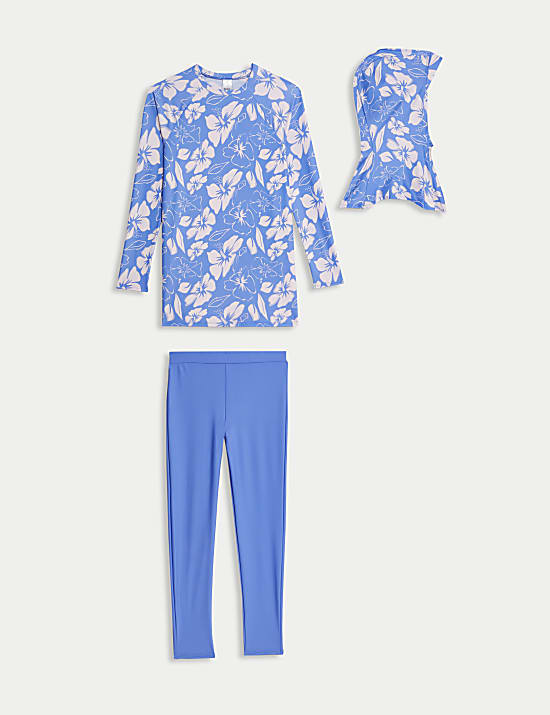 3pc Floral Long Sleeve Swim Set (6-16 Yrs)
