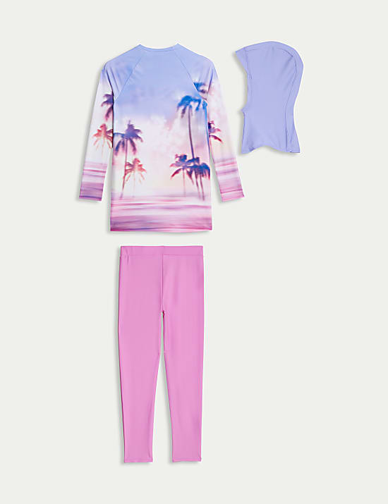 Plaveck&yacute; komplet s dlouh&yacute;m ruk&aacute;vem s motivem květin, 3 ks v balen&iacute; (6&ndash;16 let)