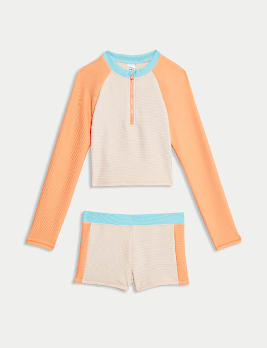 2pc Colourblock Long Sleeve Swim Set (6-16 Yrs)