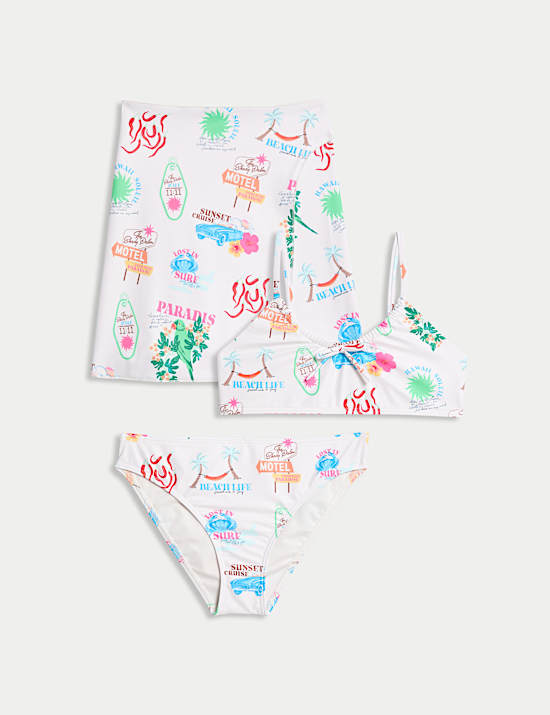 3pc Tropical Bikini with Sarong (6-16 Yrs)