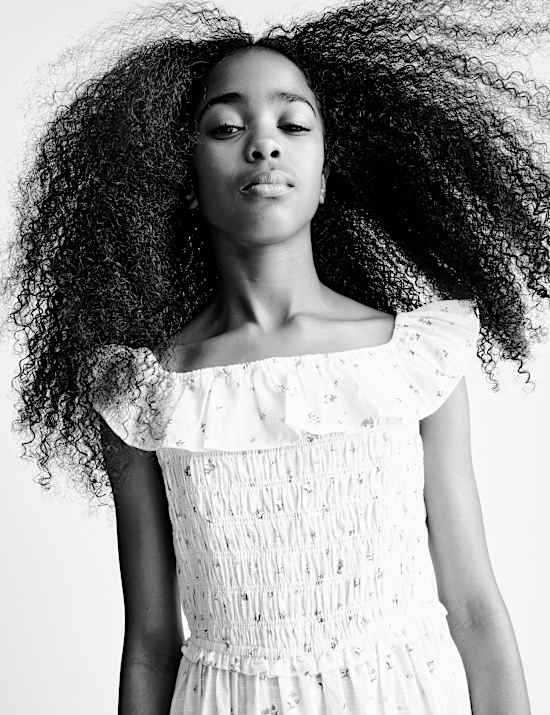 Pure Cotton Shirred Floral Print Dress (6-16 Yrs)